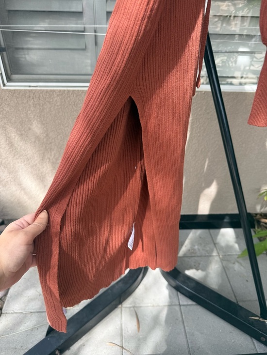 Mable Rust Ribbed Drawstring Dress - Picture 4 of 6